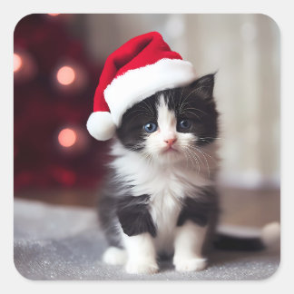 Sticker Carré Christmas Kitten