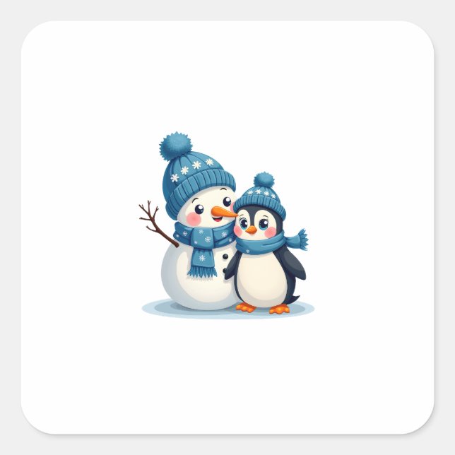 Sticker Carré Christmas Merry Christmas For Gift Penguin Snowman (Devant)