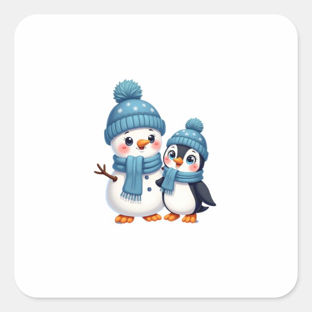 Sticker Carré Christmas Merry Christmas For Gift Penguin Snowman (Devant)