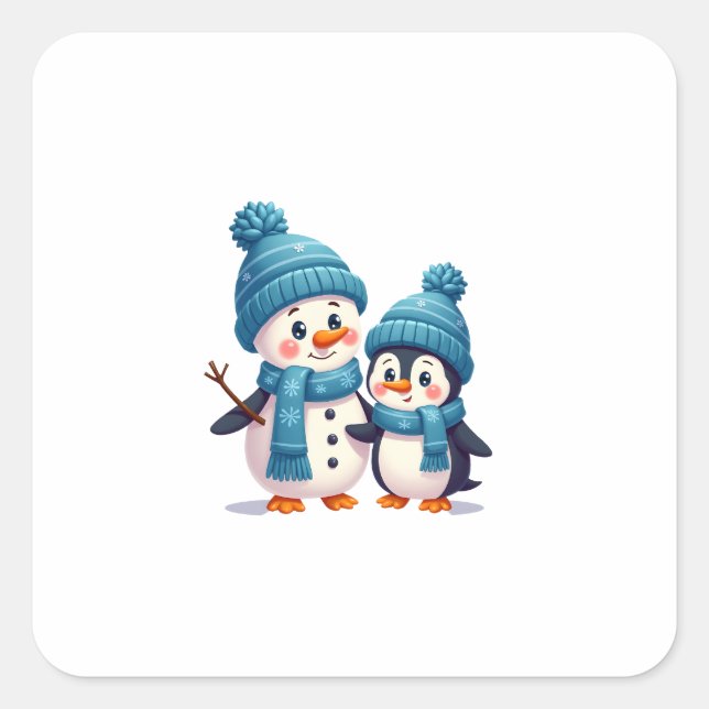 Sticker Carré Christmas Merry Christmas For Gift Penguin Snowman (Devant)