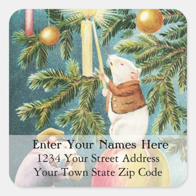 Sticker Carré Christmas Mice Lighting Candles Address Label (Devant)
