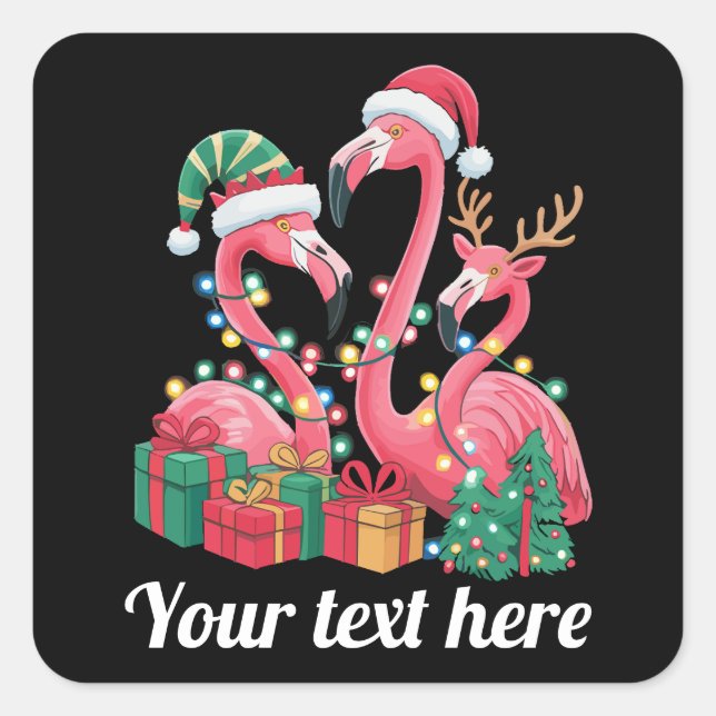 Sticker Carré Christmas Palm Flamingo Personalized Xmas Lights  (Devant)