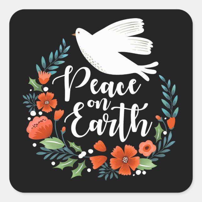 Sticker Carré Christmas Peace on Earth Script (Devant)
