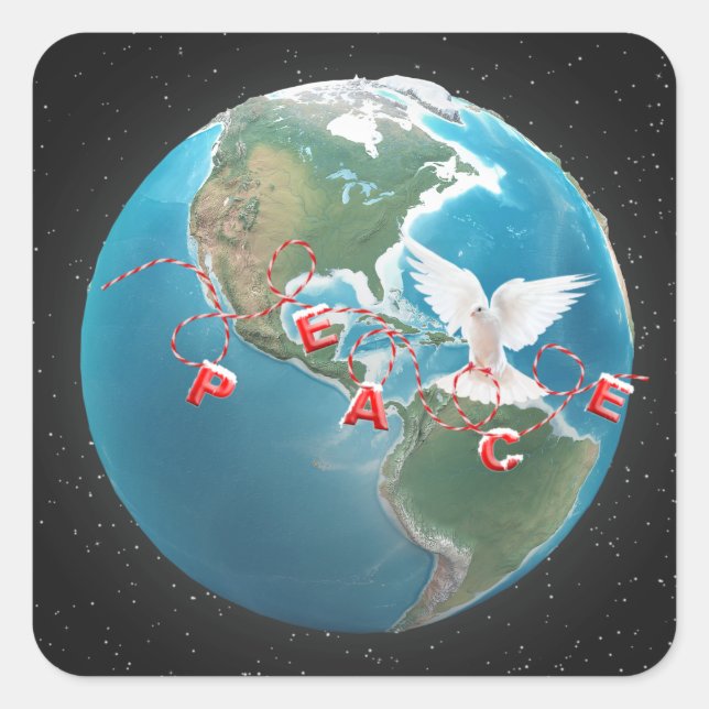 Sticker Carré Christmas PEACE White Dove on Globe (Devant)