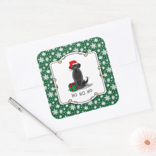 Sticker Carré Christmas Père Noël Black Labrador Retriever Cute