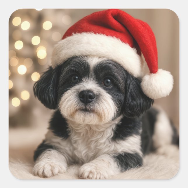 Sticker Carré Christmas Shih Tzu Dog With Santa Hat (Devant)