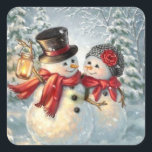 Sticker Carré Christmas Snowman Couple<br><div class="desc">Stickers Carré de Noël Snowman Couple.</div>