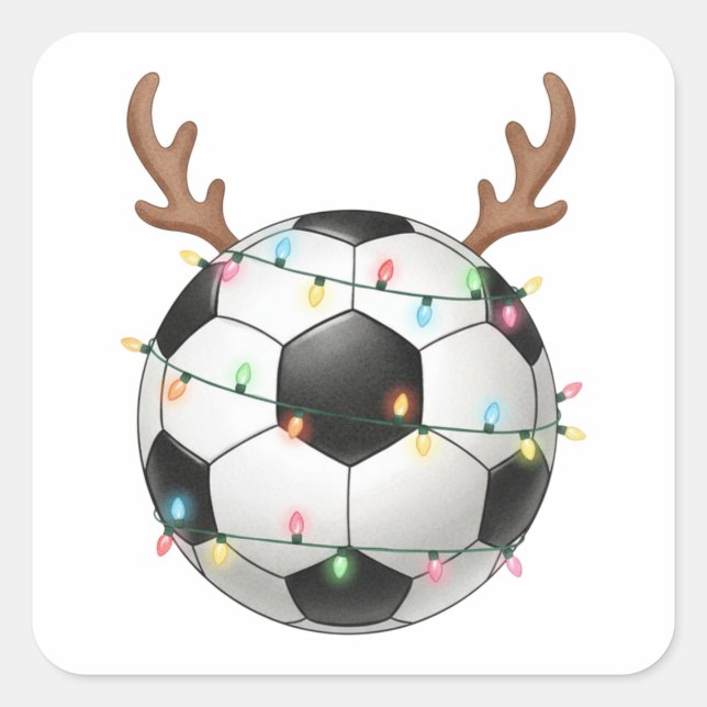 Sticker Carré Christmas Soccer Reindeer Football Lights (Devant)