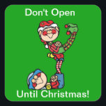 Sticker Carré Christmas Stickers--Two Elves<br><div class="desc">This design is two elves.</div>