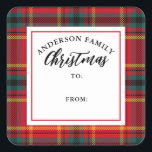 Sticker Carré Christmas Tartan Plaid Nom de famille Cadeau<br><div class="desc">Tartan de Noël Plaid</div>