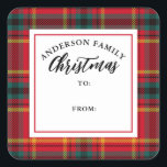 Sticker Carré Christmas Tartan Plaid Nom de famille Cadeau<br><div class="desc">Tartan de Noël Plaid</div>