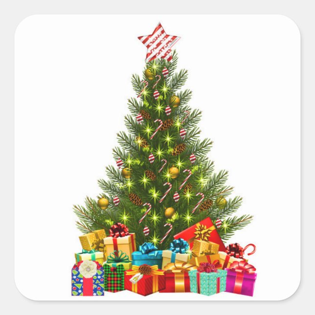 Sticker Carré Christmas tree with decorations and gift boxes (Devant)