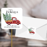 Sticker Carré Christmas Vintage Red Truck Adresse de retour<br><div class="desc">Beau Camion rouge Vintage avec arbres de Noël Carré de vacances Retourner l'adresse Stickers! Phoques parfaits de l'enveloppe de vacances ... Personnalisation en ligne facile ! Dimensions : 1, 5 po/20 par feuille Aussi disponible en 3 po/6 par feuille Imprimé sur papier blanc sans acide Impression pleine couleur vibrante, à...</div>