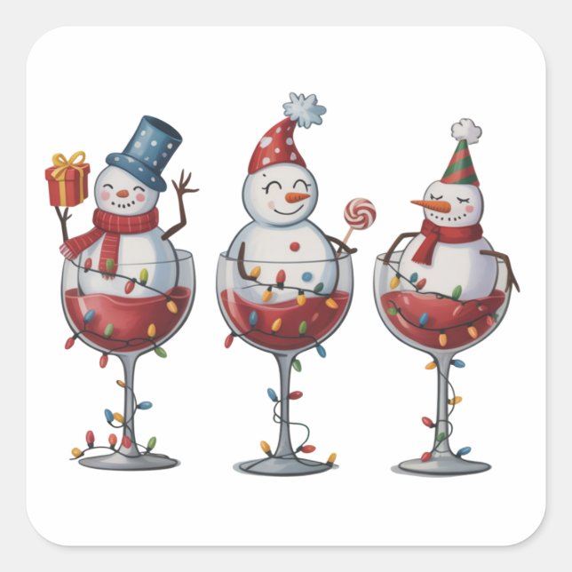 Sticker Carré Christmas Wine Snowmen Holiday Spirits Xmas (Devant)