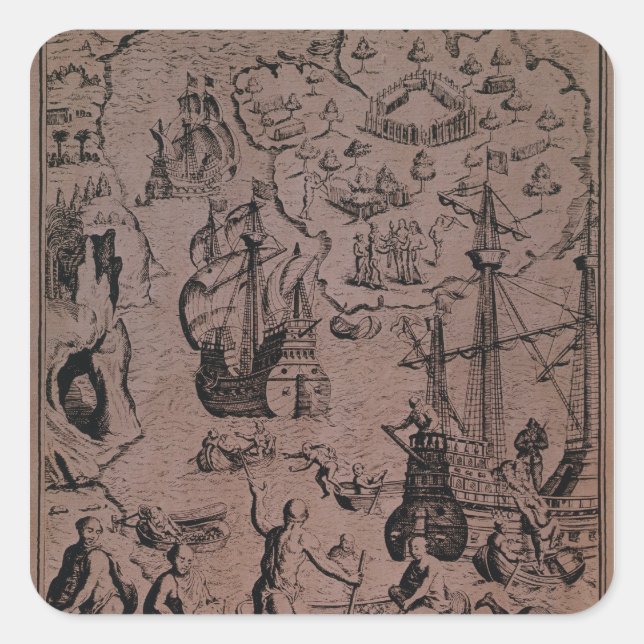 Sticker Carré Christopher Colombus à la découverte des îles (Devant)