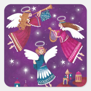 Sticker Carré Chritmas religieux moderne, trois anges