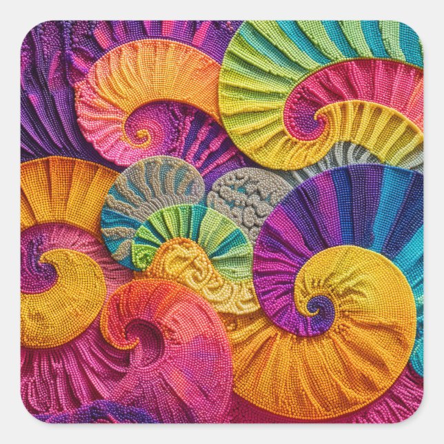 Sticker Carré Chromatic Shells: Vibrant Spiral Mosaic (Devant)