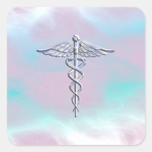 Sticker Carré Chrome comme Caduceus Symbole Médicale Mère Pearl