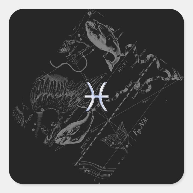 Sticker Carré Chrome comme Pisces Zodiac Connexion Hevelius 1690 (Devant)