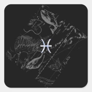 Sticker Carré Chrome comme Pisces Zodiac Signe sur Hevelius 1690