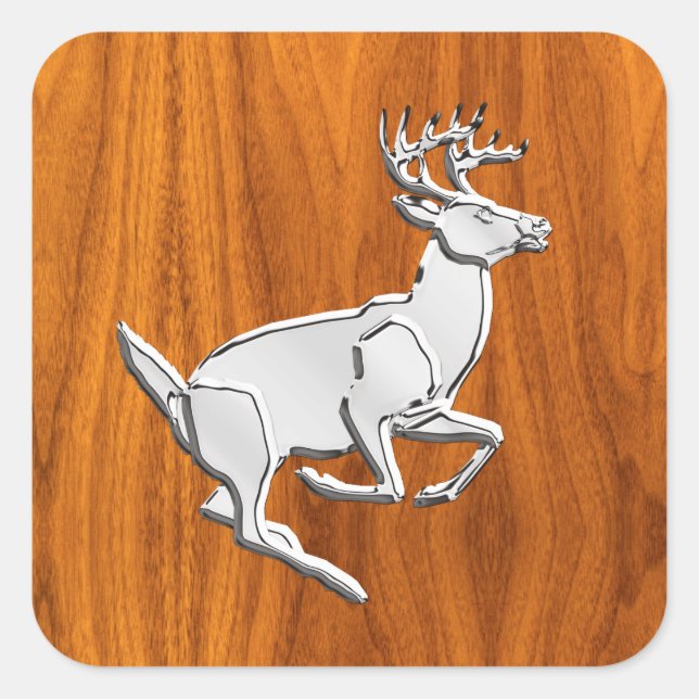 Sticker Carré Chrome Like Running Deer on Fine Teak (Devant)
