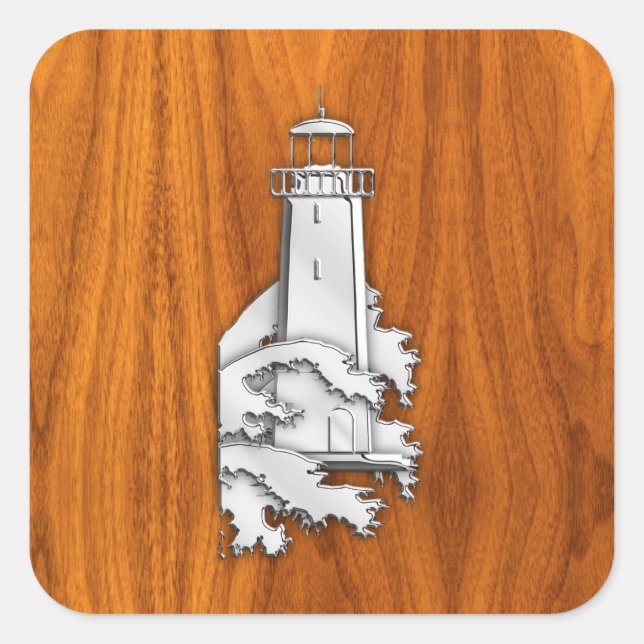 Sticker Carré Chrome Style Lighthouse on Teak Wood Decor (Devant)