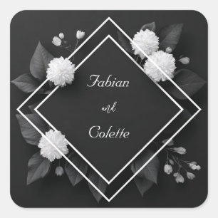 Sticker Carré Chrysanthème Géométrique Noir Blanc Monochrome