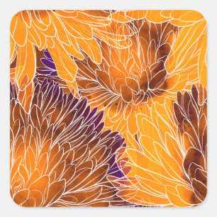 Sticker Carré Chrysanthème Japonais : Motif Sans Couture Aquarel
