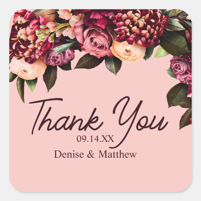 Sticker Carré Chrysanthème romantique sur rose arachnéen (Devant)