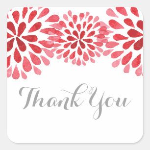 Sticker Carré Chrysanthème rouge Merci