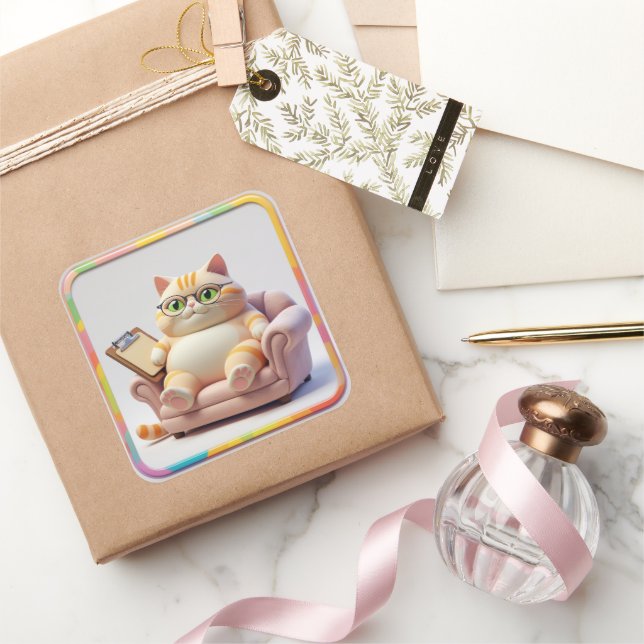 Sticker Carré Chubby Tabby Couch Time (Cadeaux)