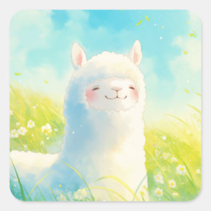 Sticker Carré Chuchotements de Printemps avec un Alpaca