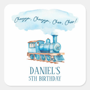 Sticker Carré Chugga Choo Choo Train Vintage Fête d'anniversaire