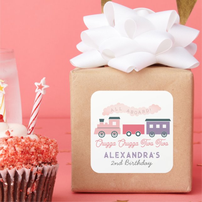 Sticker Carré Chugga Chugga Deux Train Rose Girl 2e Anniversaire (Fête)
