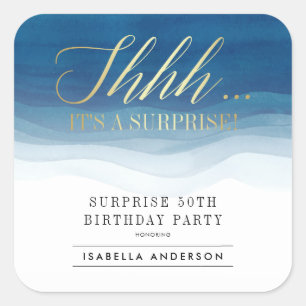 Sticker Carré Chut...   Or Et Aquarelle Surprise Anniversaire