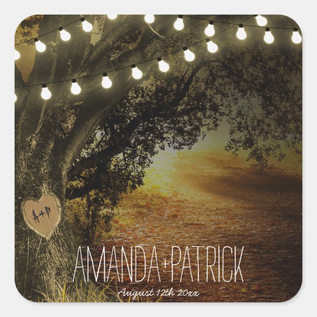 Sticker Carré Chute Chaîne Lumières Chêne Arbre Mariage Faveurs  (Devant)