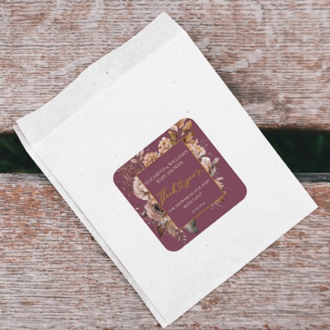 Sticker Carré Chute En Amour Chute Florale Bourgogne Élégante Pl (Créateur téléchargé)