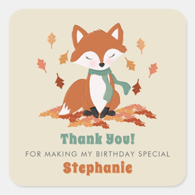 Sticker Carré Chute Fox Woodland Anniversaire (Devant)