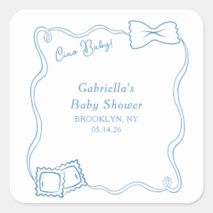 Sticker Carré Ciao Baby Pâtes Dessinées à la main Baby shower it