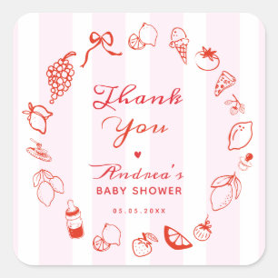 Sticker Carré Ciao Baby Pink & Red Hand Drake Baby shower italie