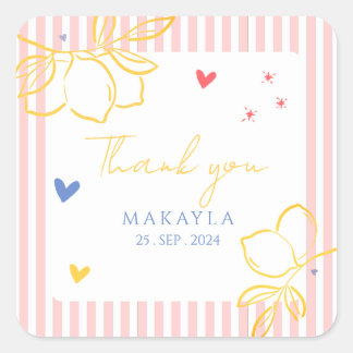 Sticker Carré Ciao Bella Lemon Mariage Italien Dessiné à la Main