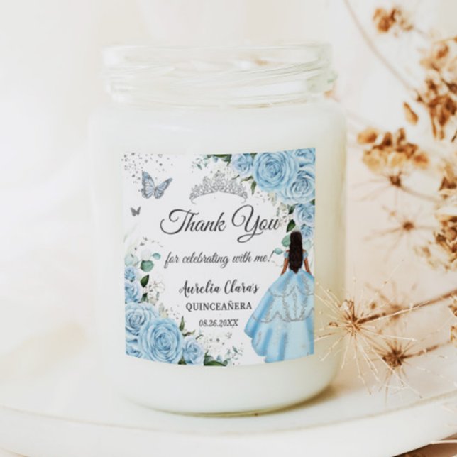 Sticker Carré Ciel bleu Floral Princesse Robe Argent Quinceañera (Créateur téléchargé)