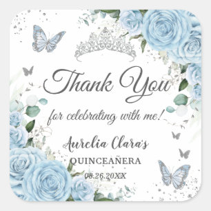 Sticker Carré Ciel bleu Floral Princesse Robe Argent Quinceañera