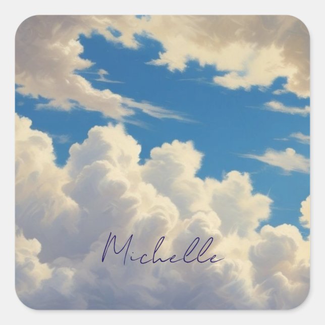 Sticker Carré Ciel Bleu Nuages Plain Moderne Propre Nom Calligra (Devant)