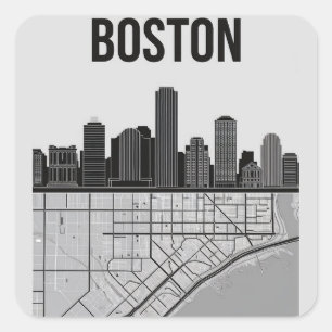 Sticker Carré Ciel de la ville de Boston Massachusetts avec cart