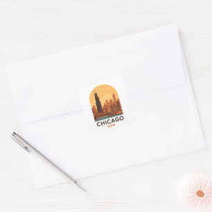 Sticker Carré Ciel de la ville de Chicago USA vintage – Skyline 