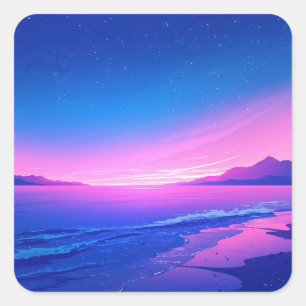Sticker Carré Ciel nocturne au-dessus d'une côte de plage rose e