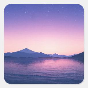Sticker Carré Ciel nocturne étoilé au-dessus du lac Purple Mount