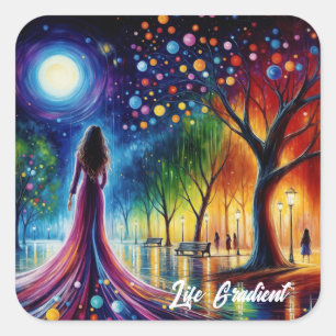 Sticker Carré Ciel nocturne magique avec lanternes orbes brillan