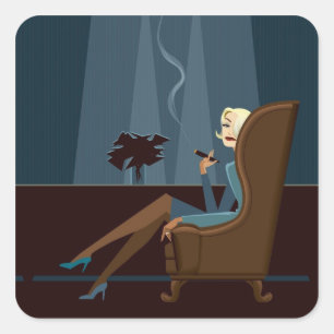 Sticker Carré Cigare de tabagisme de femme d'affaires
